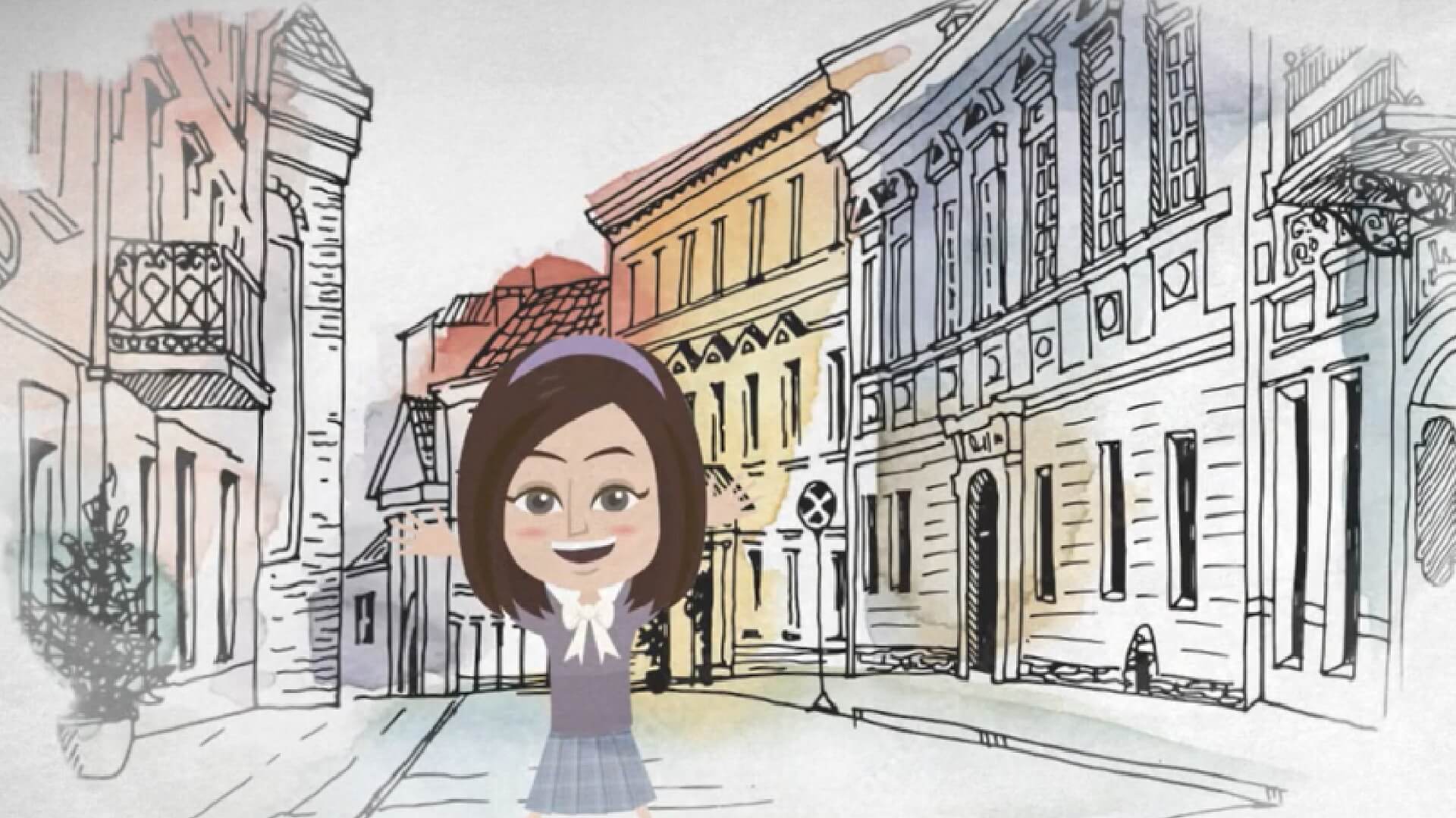 איור של ילדה עומדת ברחוב